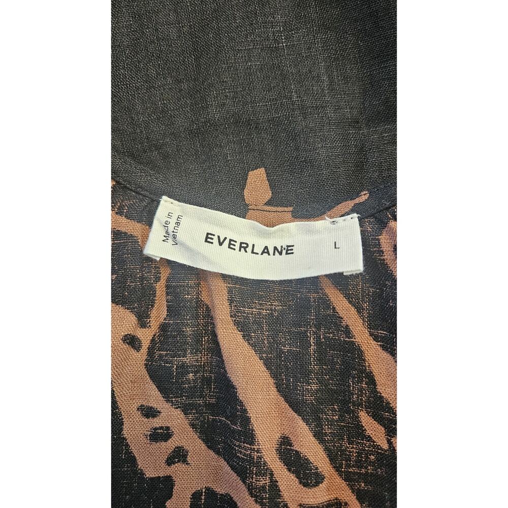 Everlane The Scoop Top Womens L Blouse 100% Linen Brown Black Puff Sleeves - Picture 5 of 7